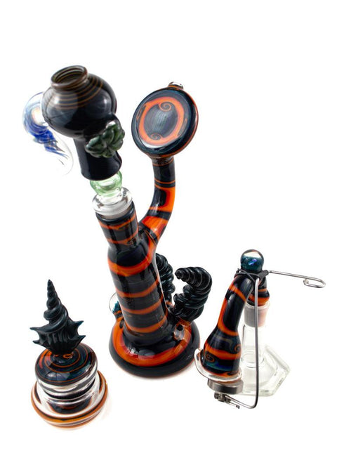 I. F. | Worked Bubbler w/ Swing Arm and Dish Set - Peace Pipe 420