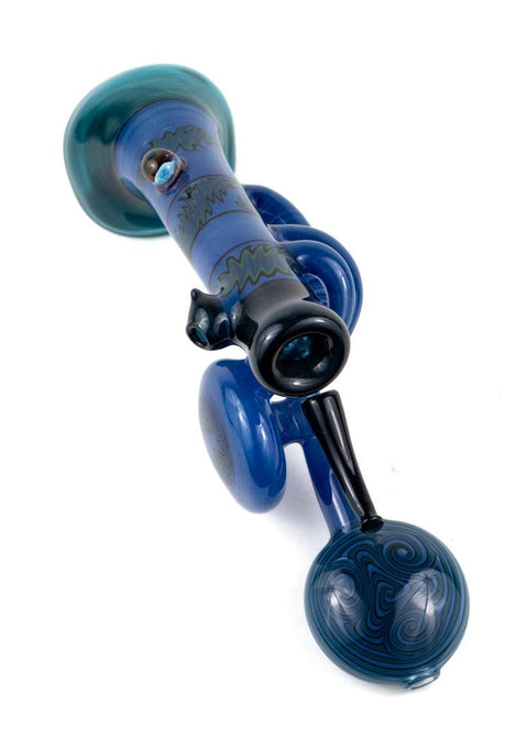 Steve Gelb | Blue Wig-Wag Laydown Bubbler - Peace Pipe 420