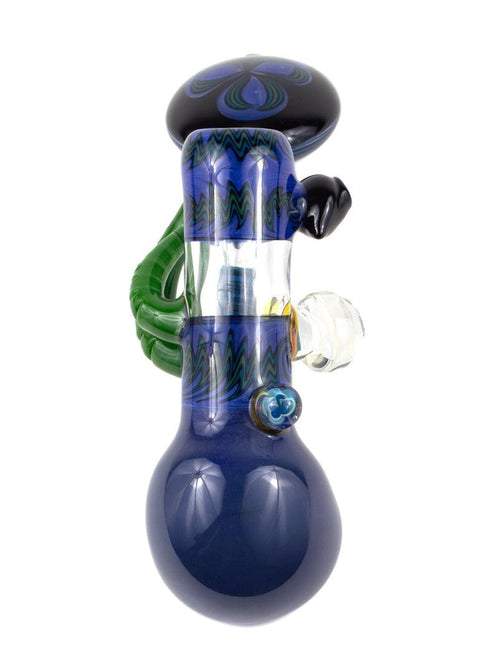 Steve Gelb | Indigo & Green Wig-Wag Laydown Bubbler - Peace Pipe 420