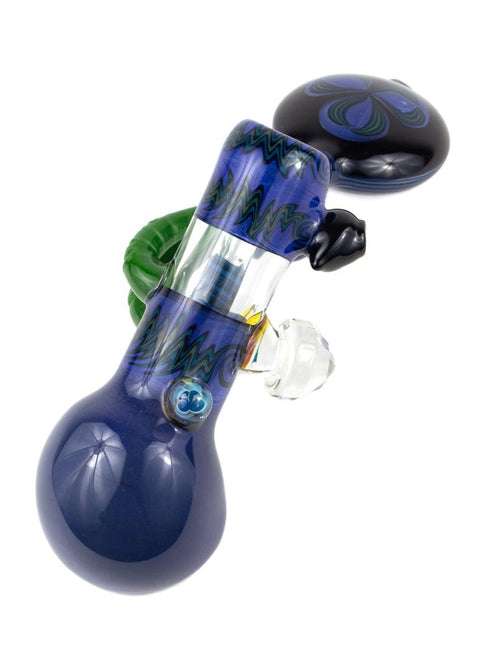 Steve Gelb | Indigo & Green Wig-Wag Laydown Bubbler - Peace Pipe 420