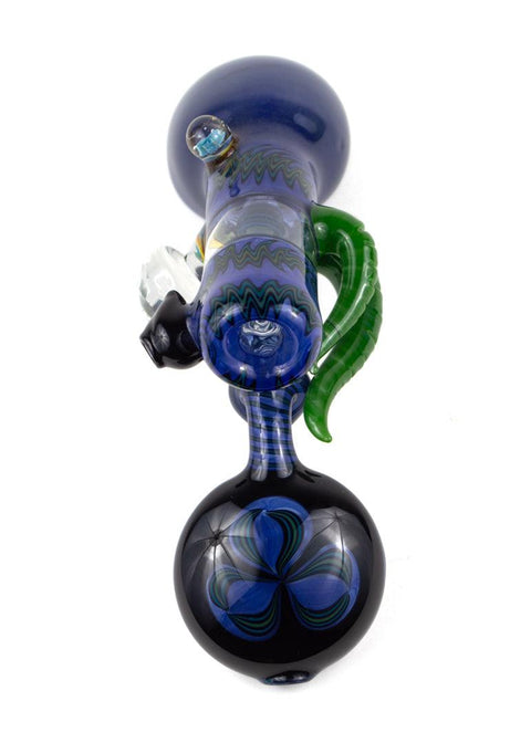 Steve Gelb | Indigo & Green Wig-Wag Laydown Bubbler - Peace Pipe 420