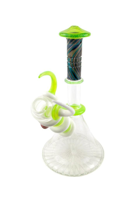 P.A. JAY | Worked White and Slime Beaker Rig with Dish & Dabber Set - Peace Pipe 420