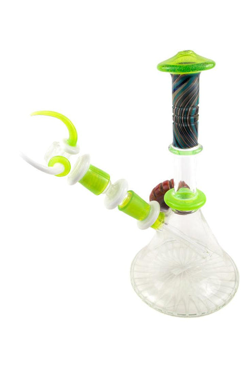 P.A. JAY | Worked White and Slime Beaker Rig with Dish & Dabber Set - Peace Pipe 420