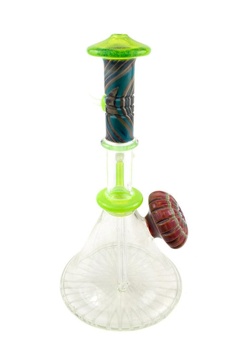 P.A. JAY | Worked White and Slime Beaker Rig with Dish & Dabber Set - Peace Pipe 420