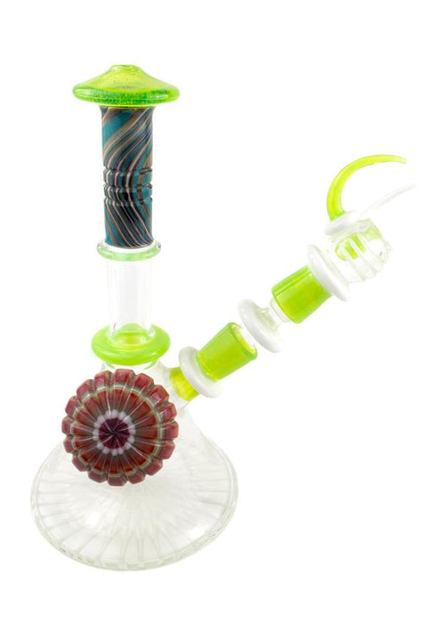 P.A. JAY | Worked White and Slime Beaker Rig with Dish & Dabber Set - Peace Pipe 420