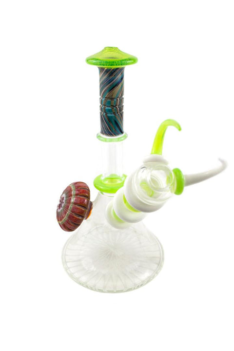 P.A. JAY | Worked White and Slime Beaker Rig with Dish & Dabber Set - Peace Pipe 420